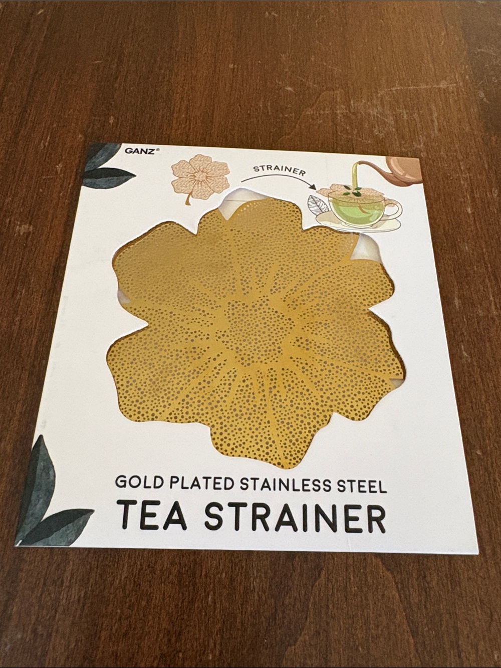 GANZ Gold Plated Stainless Steel Flower Tea Strainer